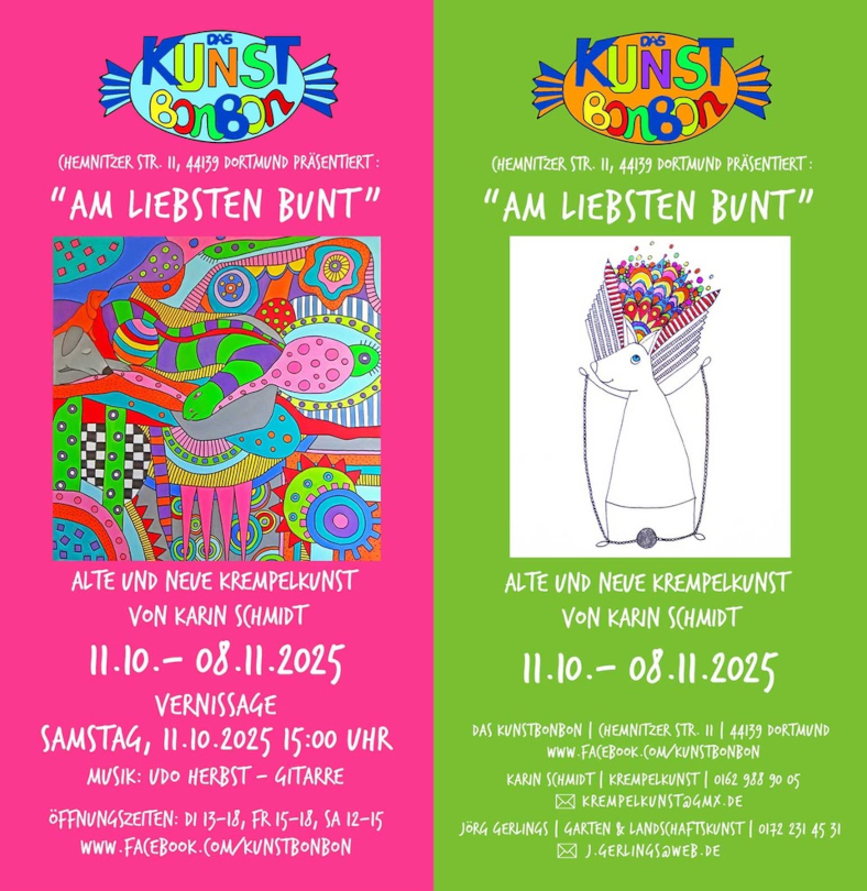 Arbeiten von  Karin Schmidt in ihrem eigenen Kunstbonbon.