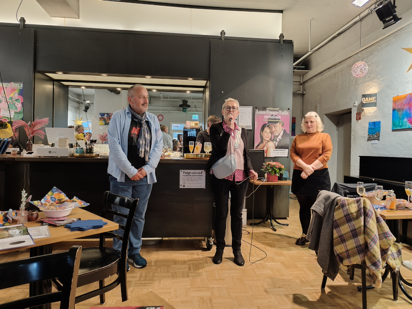 Der Künstler Christos, Lioba Albus und die Leiterin des Fletch Bizzels Rada Radojcic. 